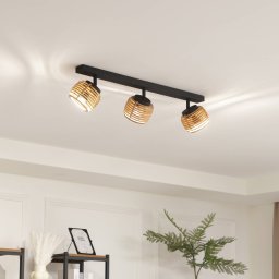 Lindby Ediz ceiling light, 3-bulb, GU10, wood, 73 cm long