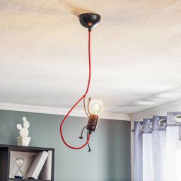EMIBIG LIGHTING Bobi 1 pendant light in black, red cable, 1-bulb.