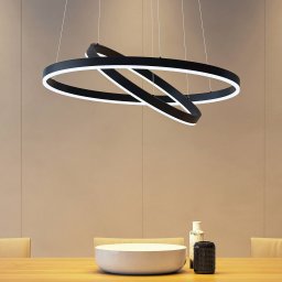Arcchio LED pendant light Albiona, black, 2 rings, Ø 60 cm