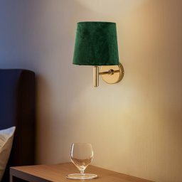 Argon Polo Plus wall light, textile shade, brass/green