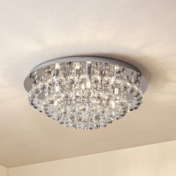Lindby ceiling light Antonino, 8-bulb, chrome, crystal, 55cm