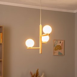 TK Lighting Estera pendant light, opal glass, wood, 3-bulb