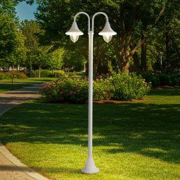 Lindby Madea outdoor light, white, 2-bulb, 213 cm, E27, IP44