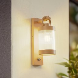 Lindby outdoor wall light Yrene, 20 cm, beige, sensor, ripple