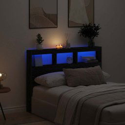 vidaXL Headboard Cabinet with LED Black Oak 140x17x102 cm