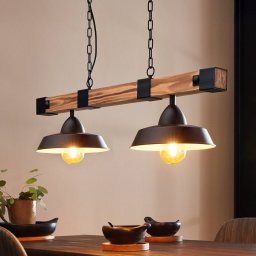 EGLO Oldbury hanging light, black/dark wood, length 86 cm, 2-bulb.