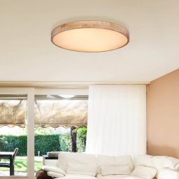 Globo Rainer LED ceiling lamp, Ø 80 cm, wood-effect, metal, CCT