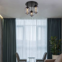 Globo Blacky ceiling lamp, black/smoke grey, Ø 46 cm, glass, 3-bulb.