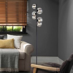 Globo Riha floor lamp, height 155 cm, black/smoke-coloured, 6-bulb.