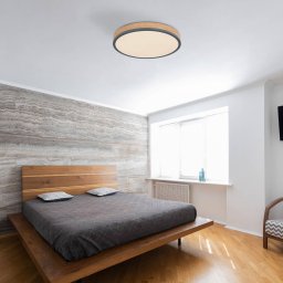 Globo Doro LED ceiling lamp, Ø 45 cm, dark graphite/wood, wood, 830