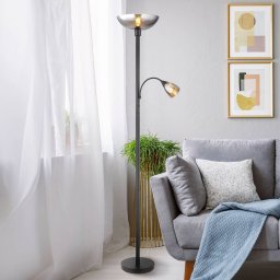 Globo Blade floor lamp, height 178 cm, black/smoke-coloured, 2-bulb.