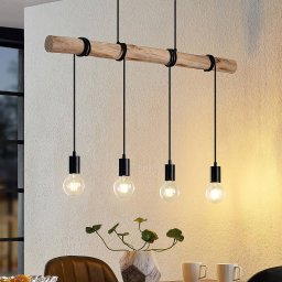 Lindby pendant light Ferris, 4-bulb, 90cm, wood, E27