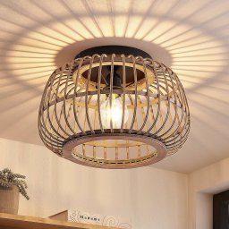 Lindby Bominio ceiling light, Ø 40 cm, rattan, wood, E27