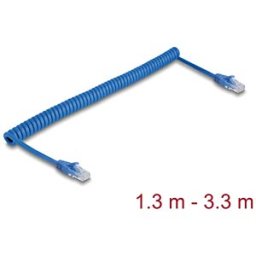 DELOCK 90363 - RJ45 Coiled Cable Cat.6 1.3 m to 3.3 m blue