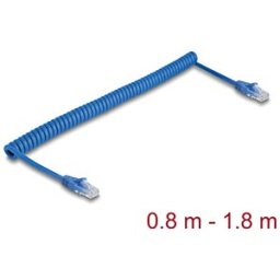DELOCK 90362 - RJ45 Coiled Cable Cat.6 0.8 m to 1.8 m blue