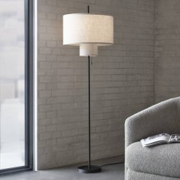 New Works Margin floor lamp, beige, Ø 46 cm height 153 cm fabric