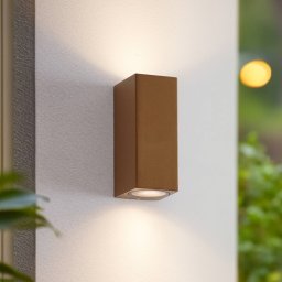 Lucande Xava outdoor wall light, up/down, brown, 2-bulb, GU10