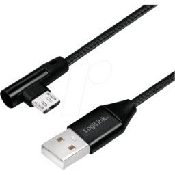 LOGILINK CU0142 - Sync and charging cable, USB-A -> micro B, 1.0 m, angled, cotton