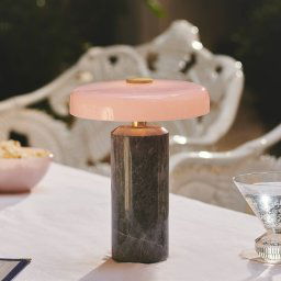 DESIGN BY US Trip LED rechargeable table lamp, grey / pink, marble, glass, IP44