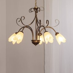 ONLI Odino pendant light, 5-bulb, bronze-coloured, metal, glass