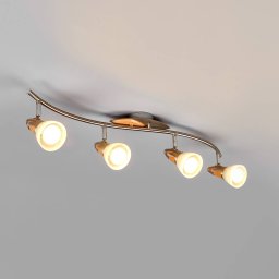 Lindby Marena ceiling light, 4-bulb, glass, wood, 83 cm long