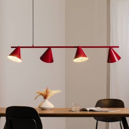 ALDEX Pendant light, shape 4, red, metal, 4-bulb, cone, E27