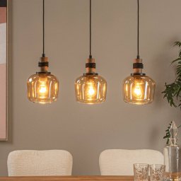 Lucide Ilona pendant light, glass, black/amber, 3-bulb