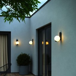 Nordlux Dalius outdoor wall light, black, white spherical shade