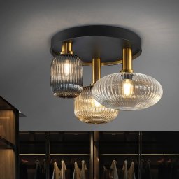 Schuller Valencia Norma ceiling light, Ø 56 cm, 3-bulb, black/brass, glass