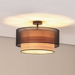 Euluna ceiling light Cedrik, black organza, ash veneer