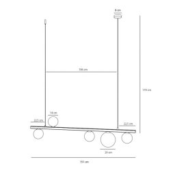 ALDEX Garda 5 pendant light, linear, metal, glass, black, 5-bulb