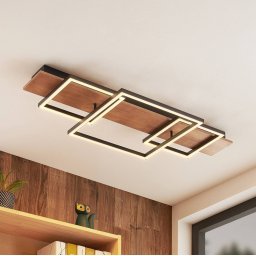 Lucande LED ceiling light Chariska, 95cm, black, wood, CCT
