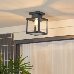 Lindby Mandus outdoor ceiling light, black, stainless steel, 22 cm