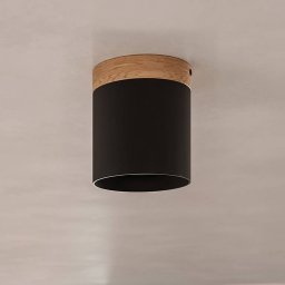 SOLLUX LIGHTING Rif downlight, black, Ø 12 cm, wood, aluminium