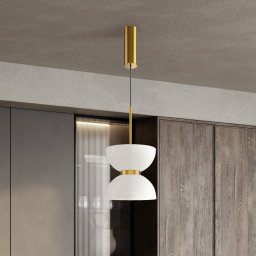 Maytoni Kyoto LED pendant light, gold/white, Ø 22 cm, glass