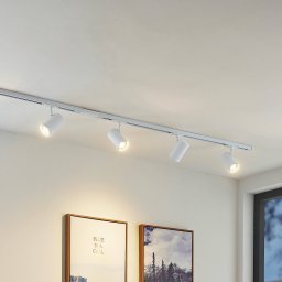 Lindby track lighting system Linaro, GU10, 4-bulb, white, Ø 6 cm