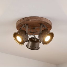 Lindby ceiling spotlight Rubinjo, Ø 31 cm, 3-bulb, wood, GU10