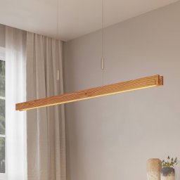 Lindby Alimara LED pendant light, wood, length 138 cm