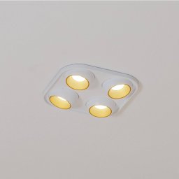 BEGA Studio Line LED recessed spotlight, white/brass, 4-bulb.