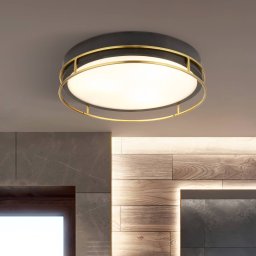 Searchlight Phoenix ceiling light, Ø 40 cm, black / brass, IP44