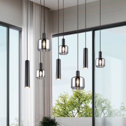 Trio Lighting Mataro hanging light, chrome/black, 118 cm, 8-bulb glass/metal