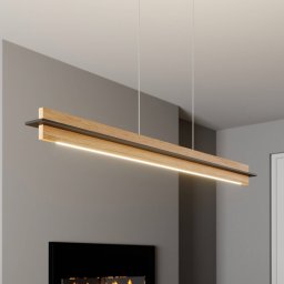Quitani LED hanging light Lexa, oak/black, length 118 cm
