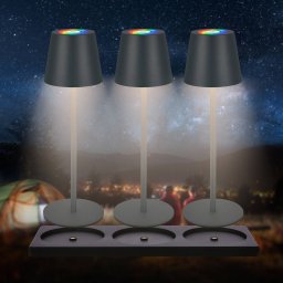 Briloner Ciliano LED battery-powered table lamps, set of 3, anthracite, charging station