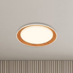 Briloner Ijus LED ceiling light, white/wood colour, Ø 43 cm, plastic