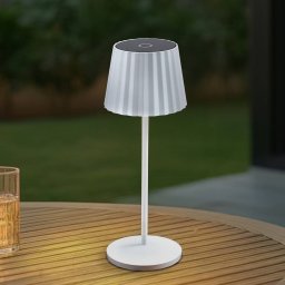 Lindby LED rechargeable table lamp Esali, white, grooves, 29 cm