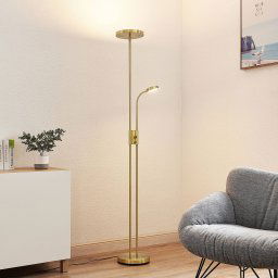 Lindby Seppa LED floor lamp, round, brass, metal, 180 cm