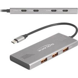 DELOCK 64313 - USB 10 Gbp/s hub, 7 port, 4 x USB-C, 3 x USB-A, PD 80 W
