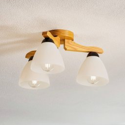 Lamkur Haro ceiling light, oak/white, 3-bulb