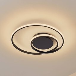 Lindby LED ceiling light Kyron, black, aluminium, dimmable, Ø45cm