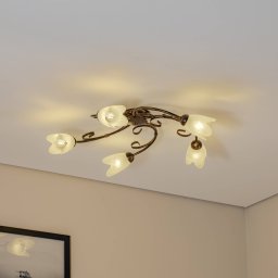 ONLI Odino ceiling light, 5-bulb, bronze-coloured, metal, glass